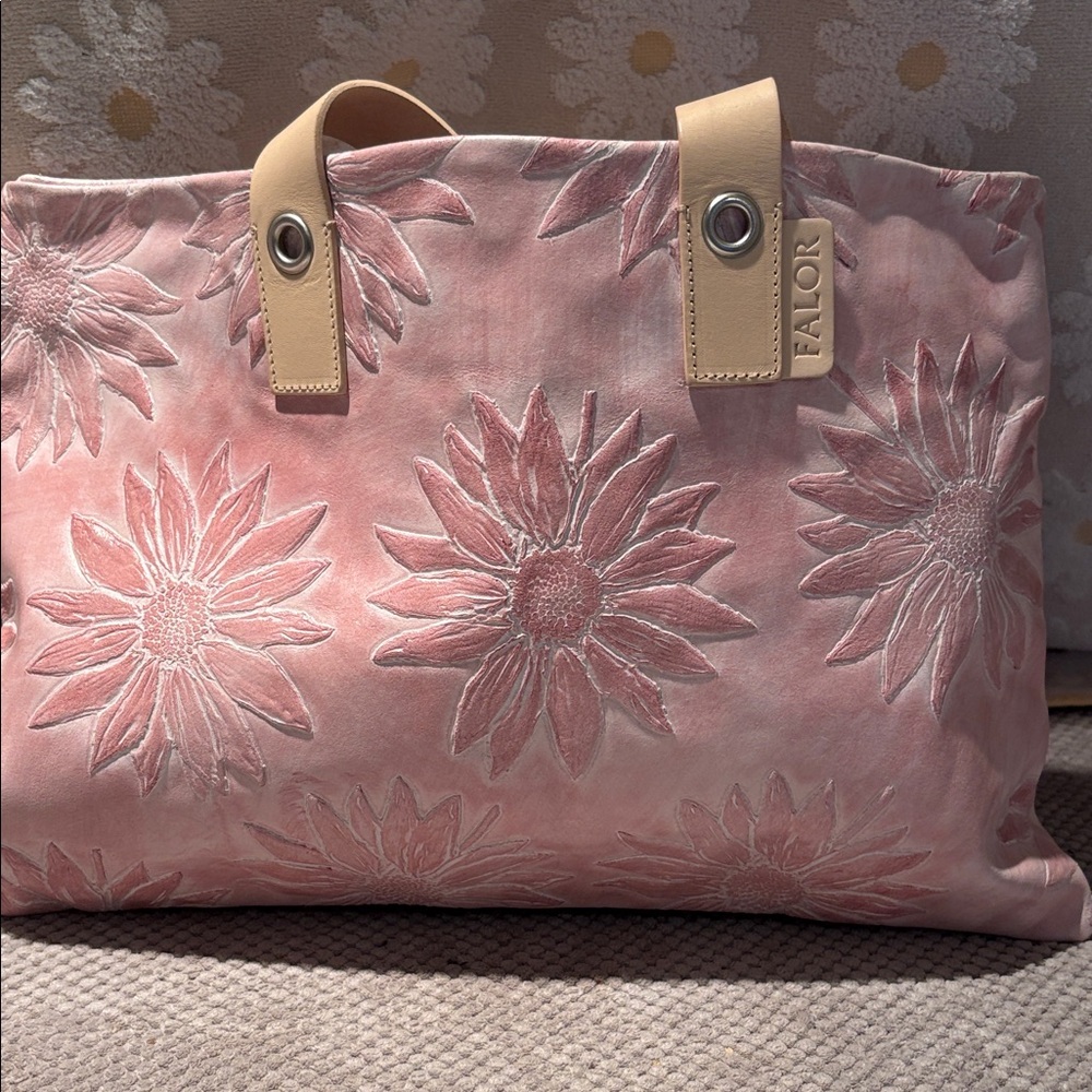 FALOR Pink Floral Embroidered Tote Bag